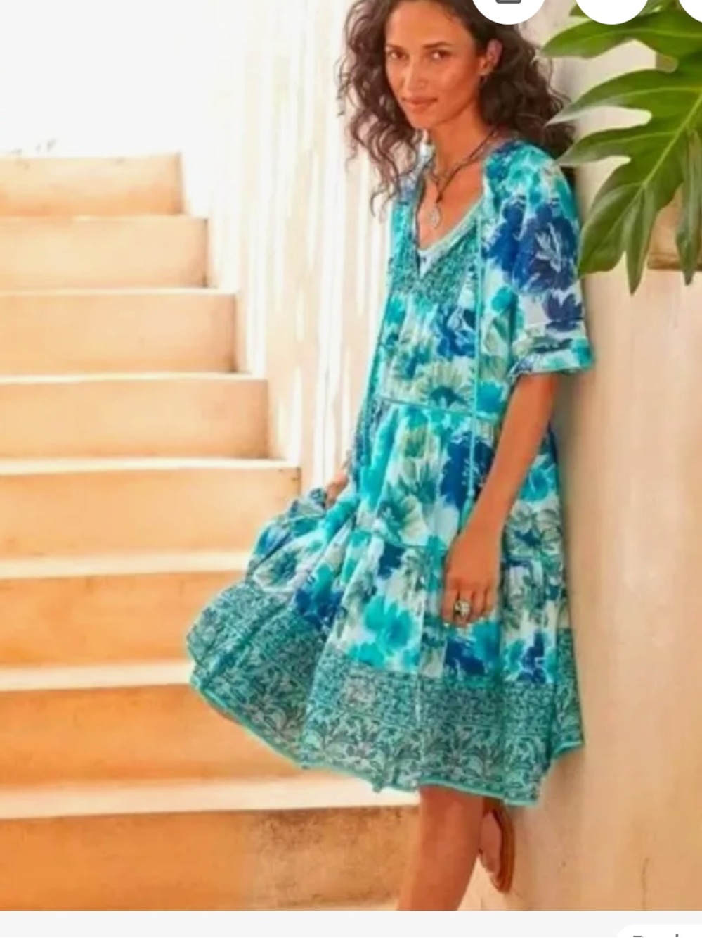 Sundance Fields of Beauty Turquoise Tiered Boho Dress Women’s Small Cotton